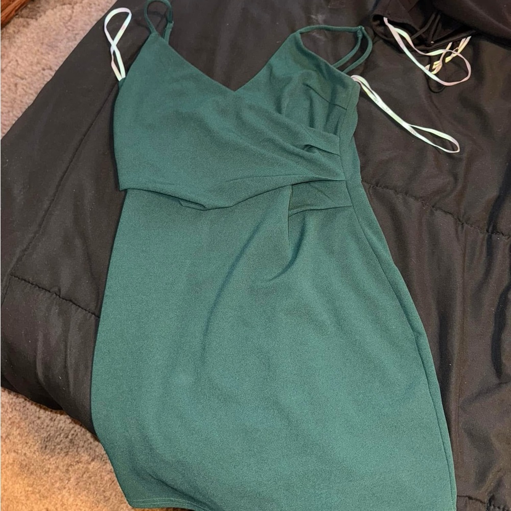 Lulu's Emerald Mini Dress with Spaghetti Straps